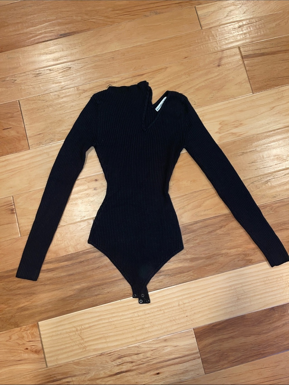 Abercrombie & Fitch Black Ribbed Long-Sleeve Bodysuit